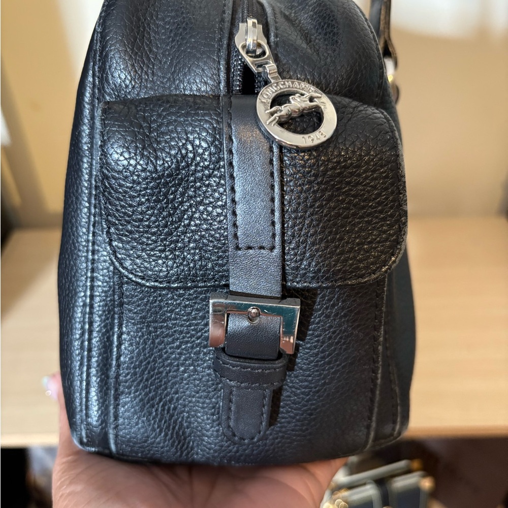 Longchamp Black Leather Handbag with Silver Buckle - Picture 8 of 9